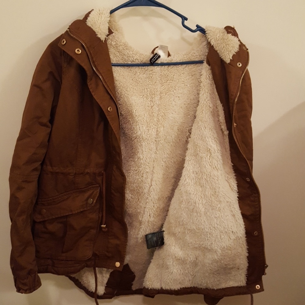 Brown faux sherpa lined coat